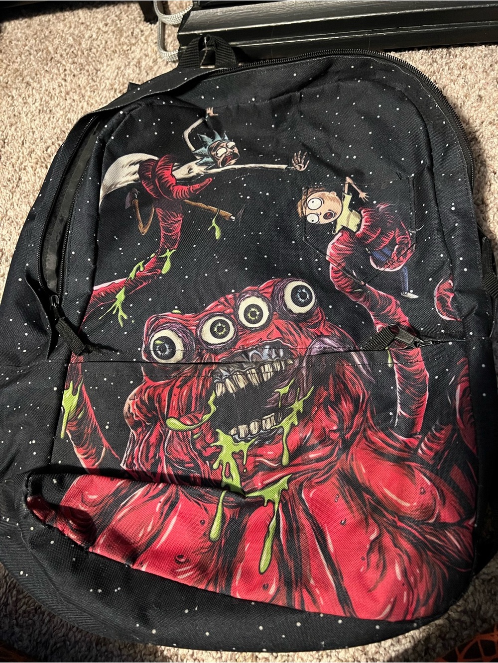 Rick and Morty Black & Red Monster Graphic Backpack for Men